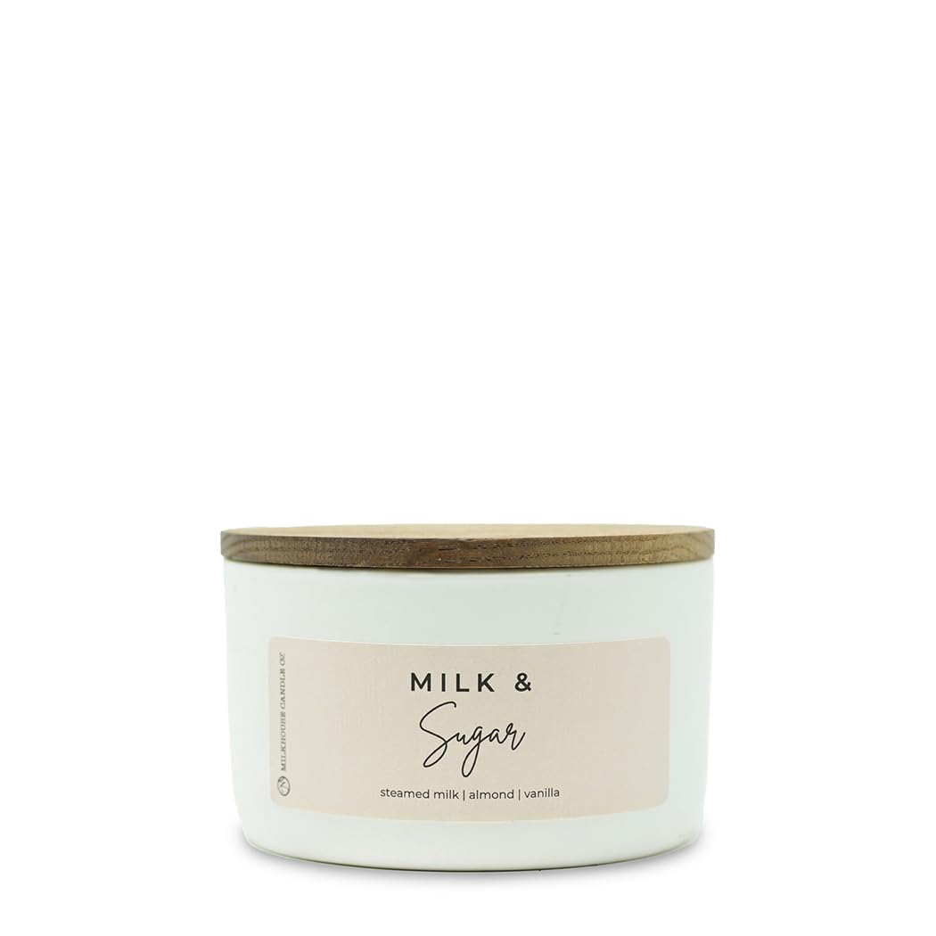 Milkhouse Candle Company Milk & Sugar Soy Candle - Steamed Milk | Almond | Vanilla Scented - 10 oz Signature Statement Candle with Lid, 20+ Hour Burn Time, Made in the USA