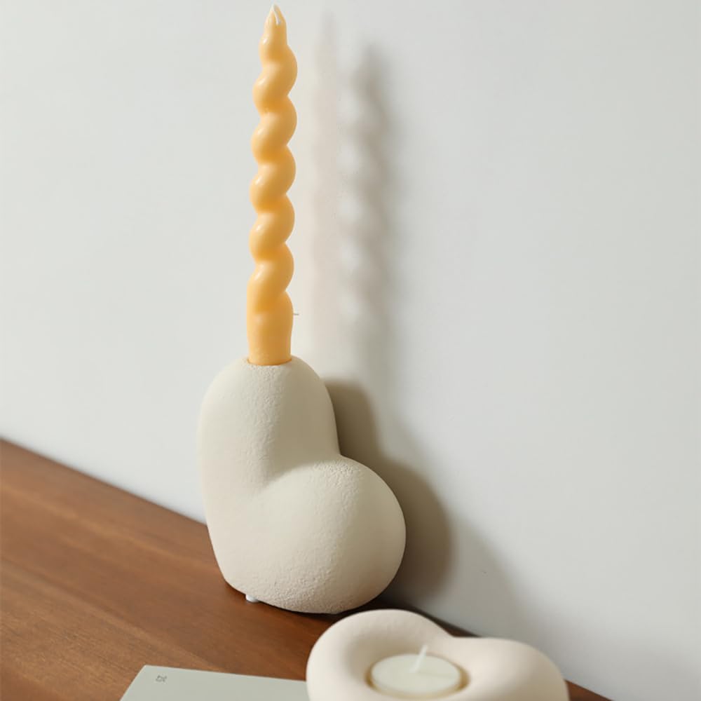 Valentines Day Ceramics Candlestick Holders Heart Candle Holders Decor for Mantel Wedding Festival Party Table Centerpiece Romantic Gift (White Frosted 1)