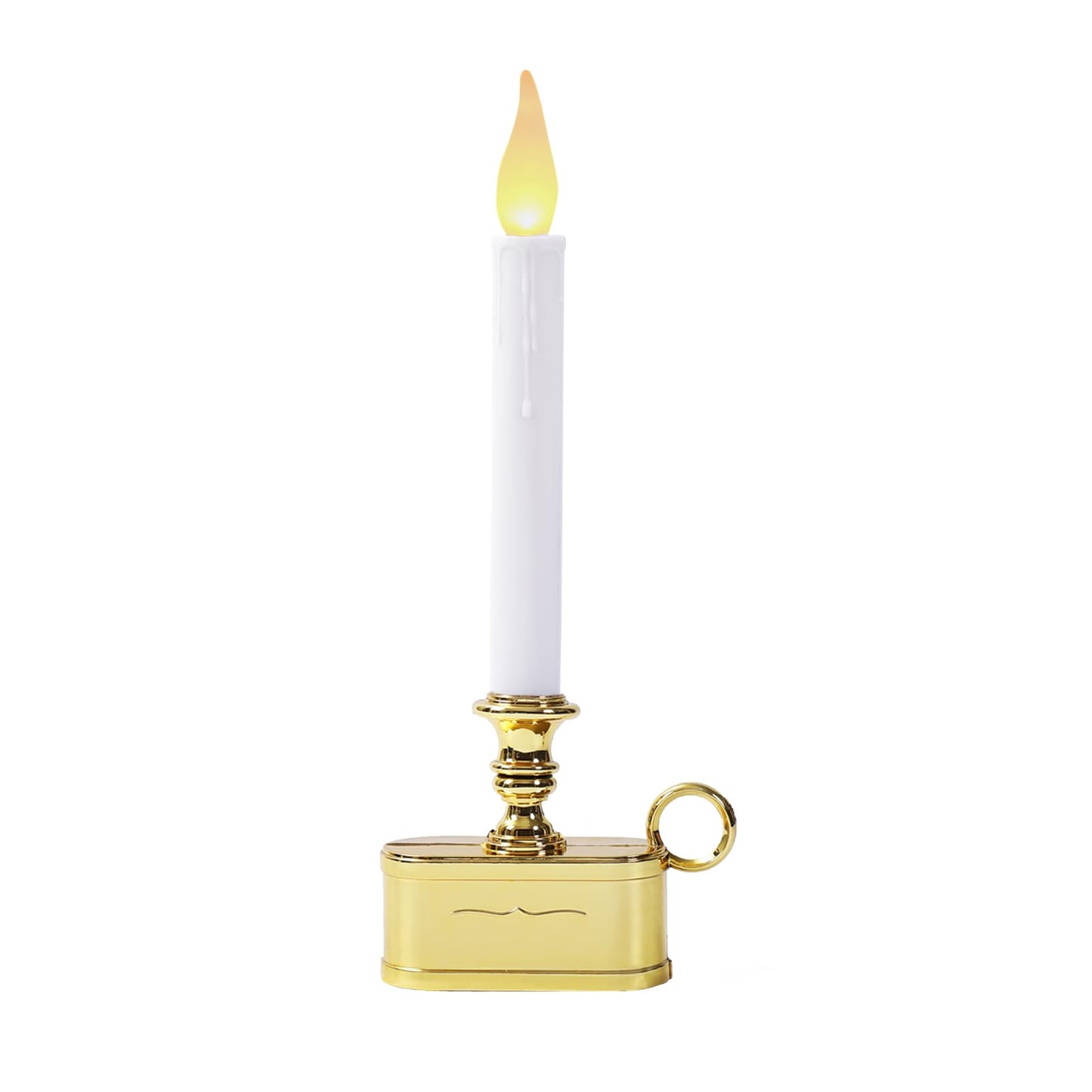 LitTerra Window Candles 2AA Battery Operated with Timer 8 Hours On and 16 Hours Off Led Warm White with Flicker Flame (Gold Base) Battery Not Included