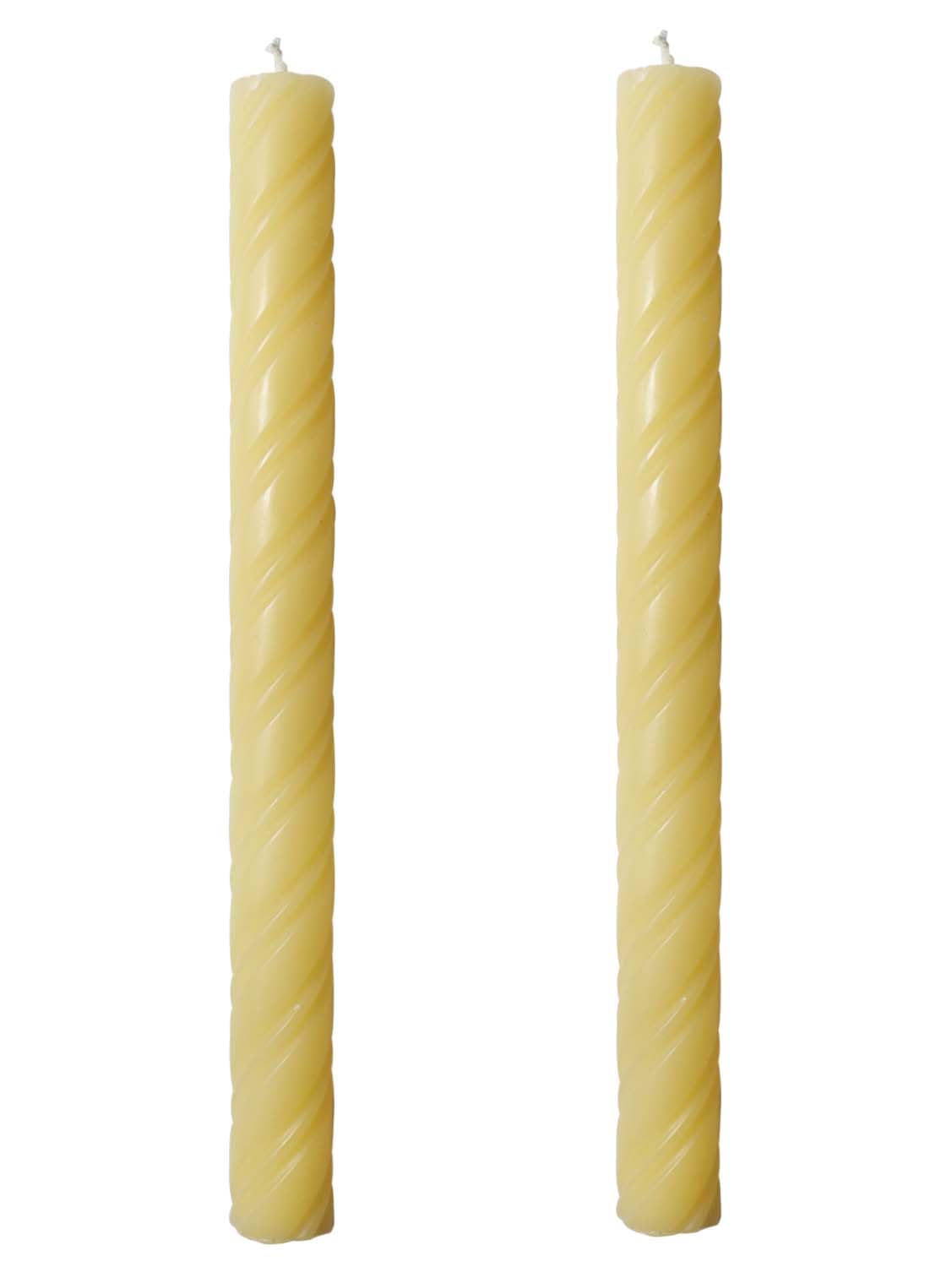 10in Spiral Taper Candles Set of 2 Pack Striped Tapered Candle,Decorative Threaded Candle for Dinner Party Wedding,Kitchen Decors,Christmas,Halloween (2, Roman Column Light Yellow, 10in)