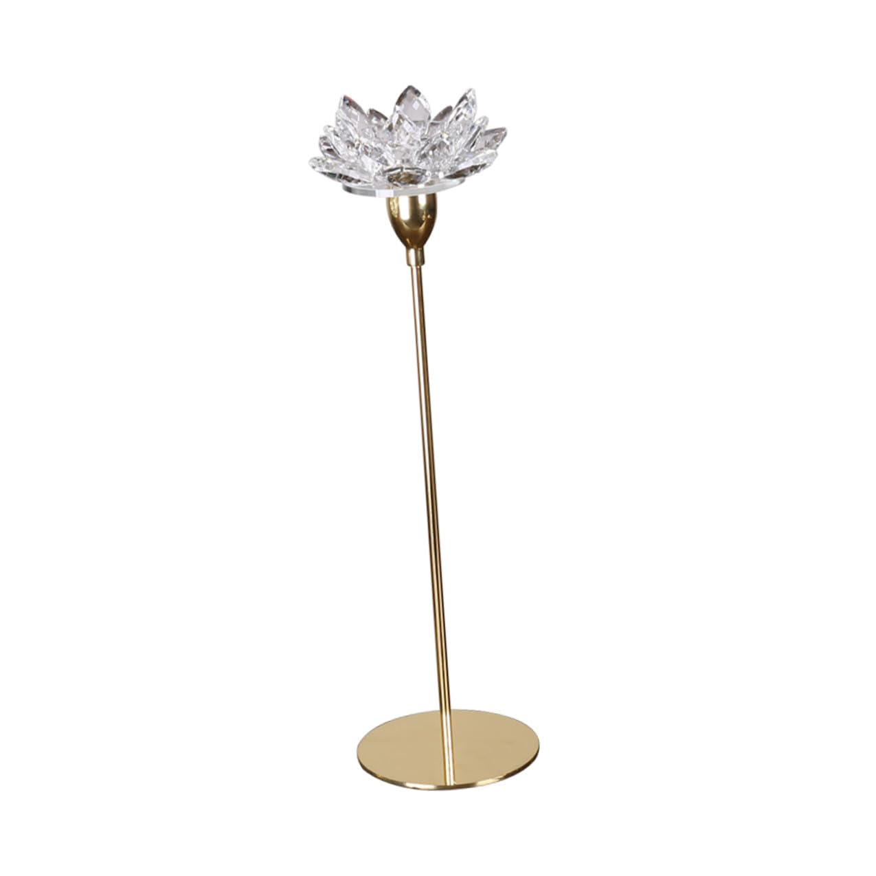 Artibetter Modern Small Metal Candle Stand Crystal Lotus Design, Golden Romantic Candlelight Dinner Holder for Wedding and Dining Room Decoration