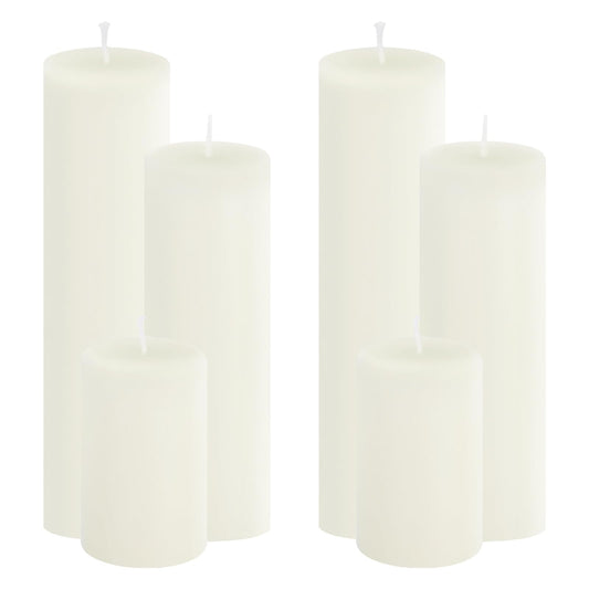 Trxvxo White Pillar Candles, 6-Pack Bulk Set in 3 Sizes (3, 6 & 8 Inch - 2 Each). Dripless, Unscented & Smokeless Hurricane Candles for Weddings, Parties & Home Decor.