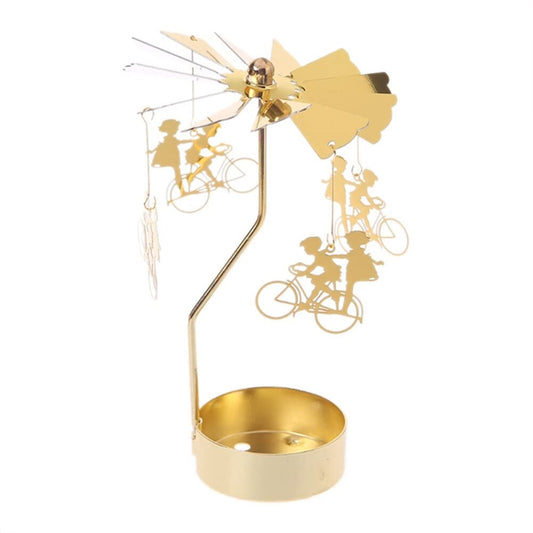 Eforcase Rotary Candle Holder, Gold Bicycle Boy Girl Tea Lights Candle Holder, Spinning Romantic Candlestick Ornament for Wedding Party Christmas Home Decoration