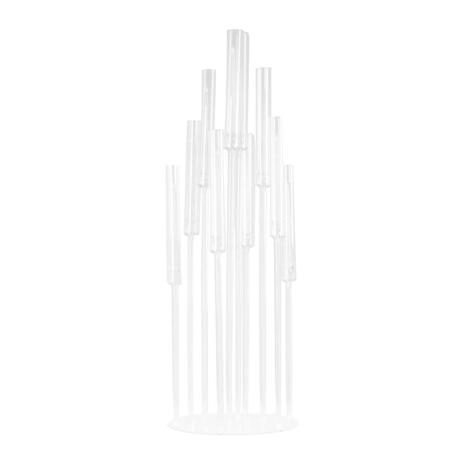 Efavormart 10 Arm Clear Acrylic Cluster Round Taper Candle Holder Candelabra, Pillar Candle Stick Stand with Circular Base - 47" Tall