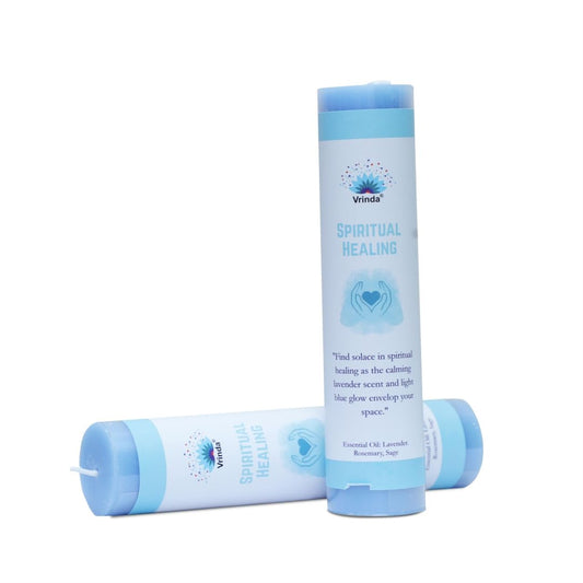 Vrinda® Spiritual Healing Candle, Lavender and Sage Essential Oils, Blue Glow