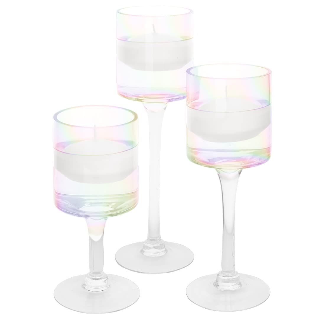 Koyal Wholesale Iridescent Glass Candle Holder Set of 3 Floating Candle Vases, Iridescent Wedding Decor Long Stem Floating Candle Holders, Wedding Sweetheart Table Votive Home Decor
