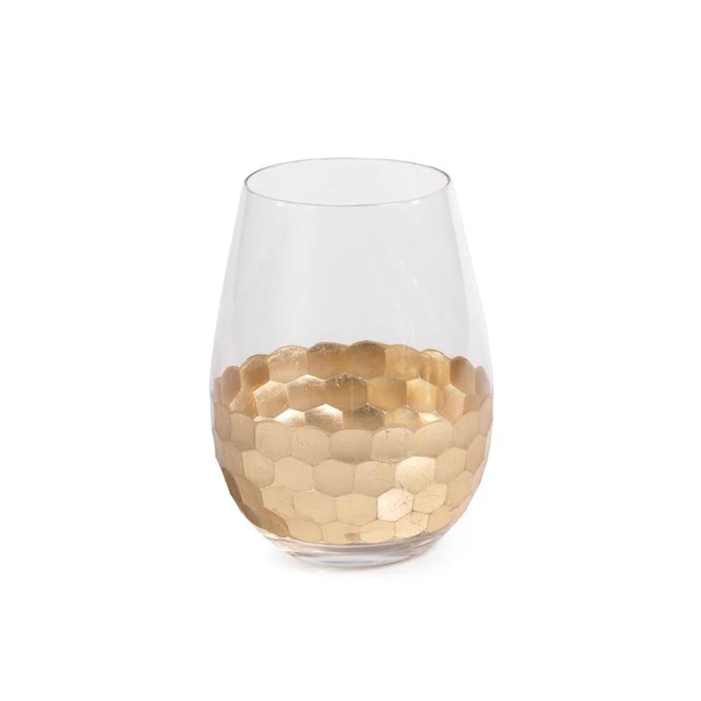 Zodax Fez Cut Stemless Glasses with Gold Leaf | Set of 6 (Wine or All Purpose)