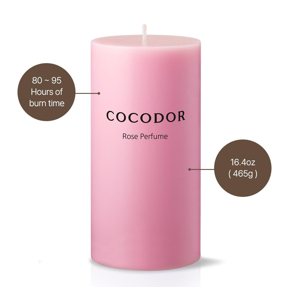 COCODOR Scented Pillar Candles, 3x6 Inch, Rose Perfume, Candle Set of 3, Long Buring 85 Hours, Candles for Weddings, Party, Dinner, Home Decor.