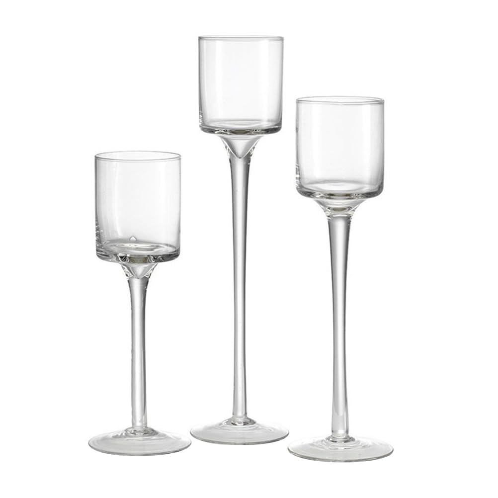ULTECHNOVO Clear Glass Candle Holder Set of 3 Taper Pillar Votive Stand for Wedding Table Centerpiece Dinner Room Party Decor