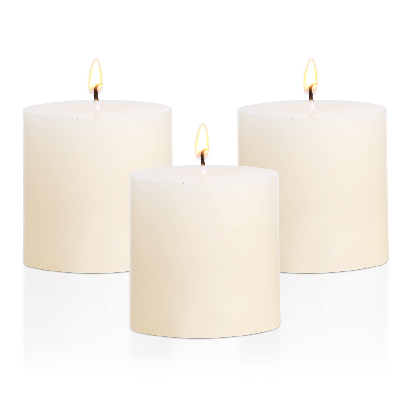 3×3 Ivory Pillar Candles Set of 3 Unscented Handpoured Weddings, Home Decoration, Restaurants, Spa, Church Smokeless Cotton Wick - Ivory 90 Hour