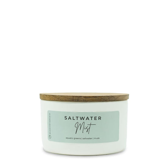 Milkhouse Candle Company Saltwater Mist Soy Candle - Aquatic Greens | Saltwater | Musk Scented - 10 oz Signature Statement with Lid, 20+ Hour Burn Time, Made in the USA