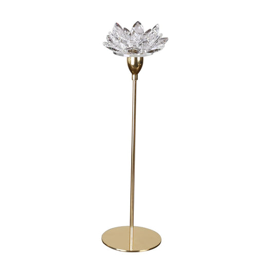 YARNOW Simple Decorative Crystal Lotus Candlestick Holder Small Metal Wedding Candle Stand for Candlelight Dinner Home Décor