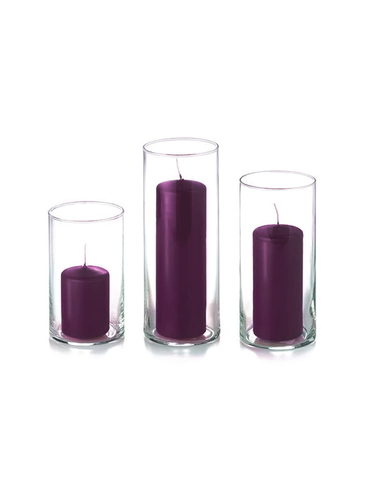 yummi Set of 36 Slim Pillars and Cylinder Vases - Purple