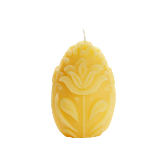 Big Dipper Wax Works Beeswax Egg Pillar Candle, 100% Pure Beeswax, 40 Hour Burn, 3.5 Inch Floral Sculpted Design, Cotton Wick, Unscented Natural Honey Aroma, Spring and Easter Decor