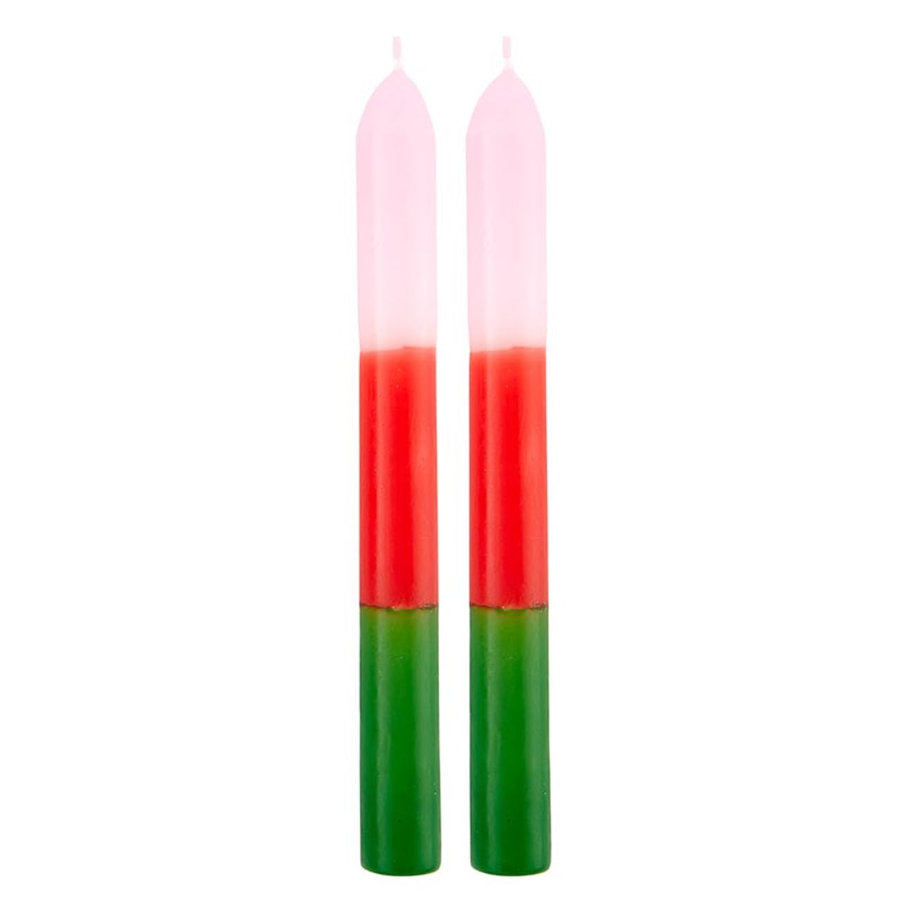 Slant Collections Tri-Colored Unscented Spiral Taper Candles 2-Count Dinner Candles, 9-Inch, Pink/Red/Green