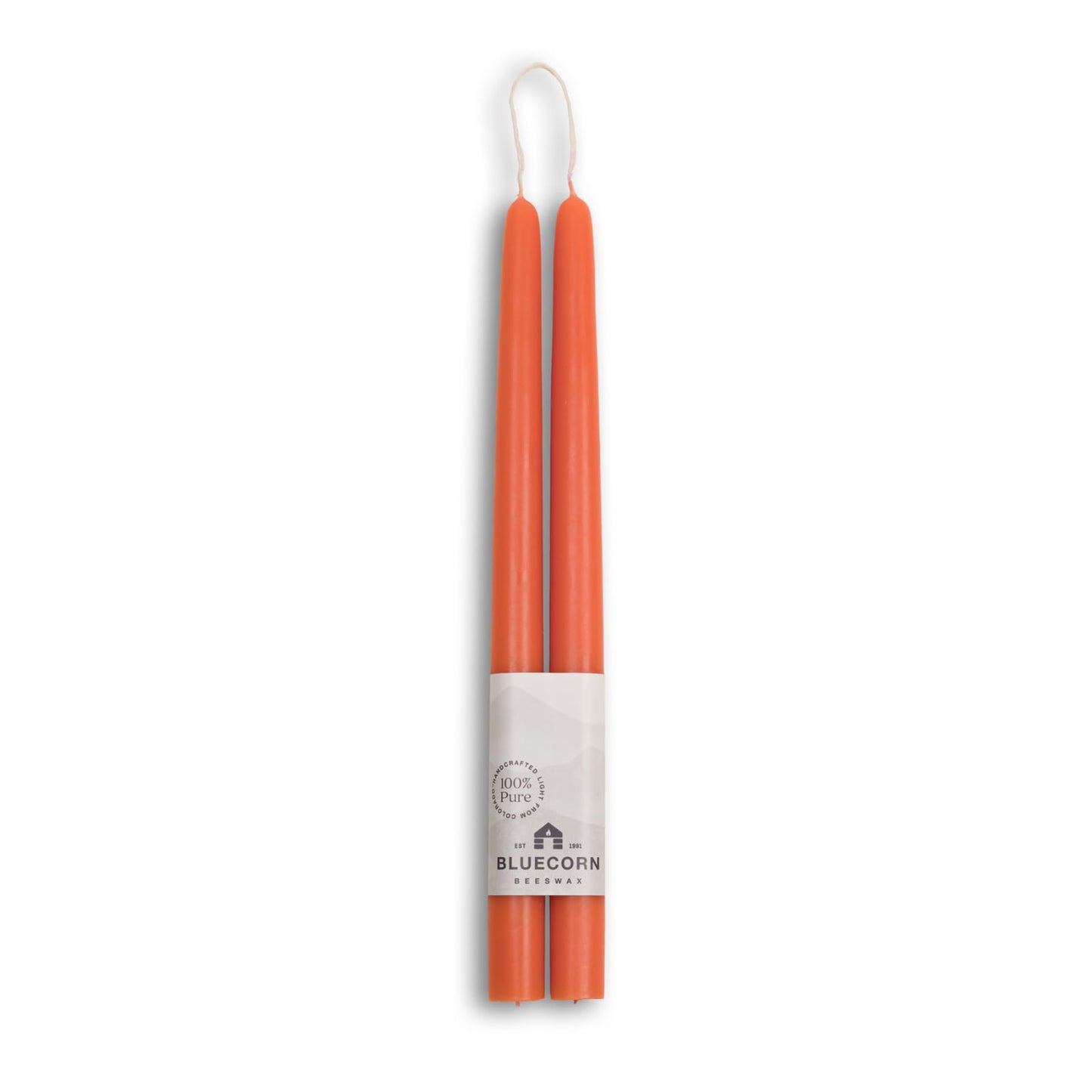 Bluecorn Beeswax Taper Candles, 100% Pure Natural Bees Wax, Pair of 12 Inch Orange Tapered Candlesticks, Clean Burning & Dripless, Fragrance Free, Long Lasting, Home Decor, American Made, 1 Count