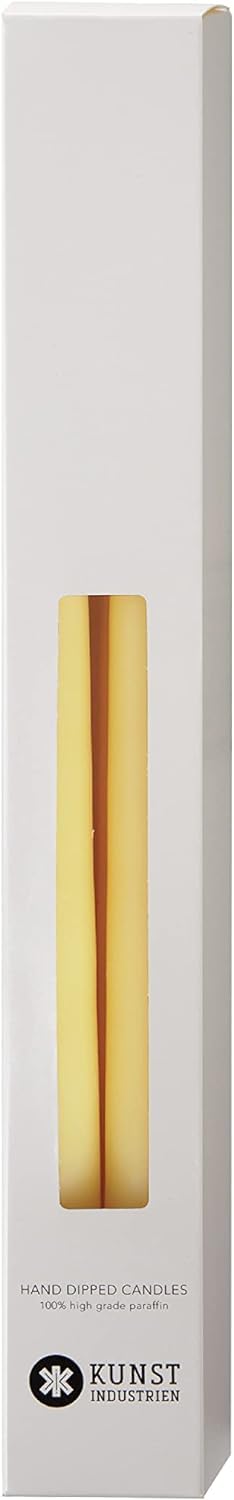 Kunstindustrien® Taper Candles, Set of 4, 13.8" – Made in Denmark, Long Burning Candles 15h, Unscented & Smokeless Candlesticks – Elegant Tall Candles for Weddings Dinners & Home Decor (Pastel Yellow)