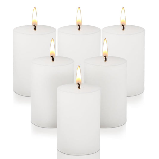 2.75“ x 4” Hand Poured Unscented Candles, Dripless Pillar Candles Set of 6, Long Burning, Burn Time Approx. 40 Hours, Rustic, Weddings, Dinner Parties, Christmas, and Home Décor （Ivory）