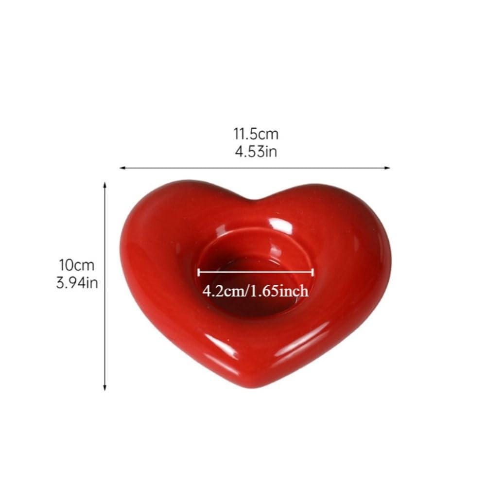 Leadigol Heart Candle Holder, Heart Shaped Ceramic Candlestick Holder, Aromatherapy for Valentines Day Anniversary Birthday Decor Gift(Bright Red)
