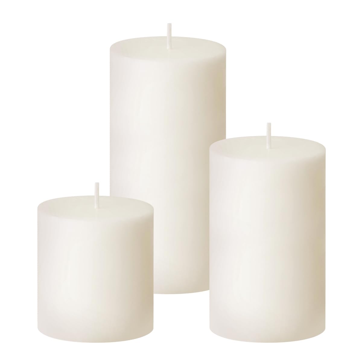 Ivory Unscented Pillar Candles 3-Pack – Dripless & Smokeless, Long-Burning Thick Candles (2",3",4" Heights) for Weddings, Home Decor & Serene Ambiance