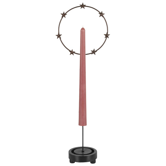 Starlight Candle Holder with Wood Base and Metal Halo – Handmade Modern Candlestick Holder for Taper or Pillar Candles – Vintage Art Deco Table Decor - 1 Pack