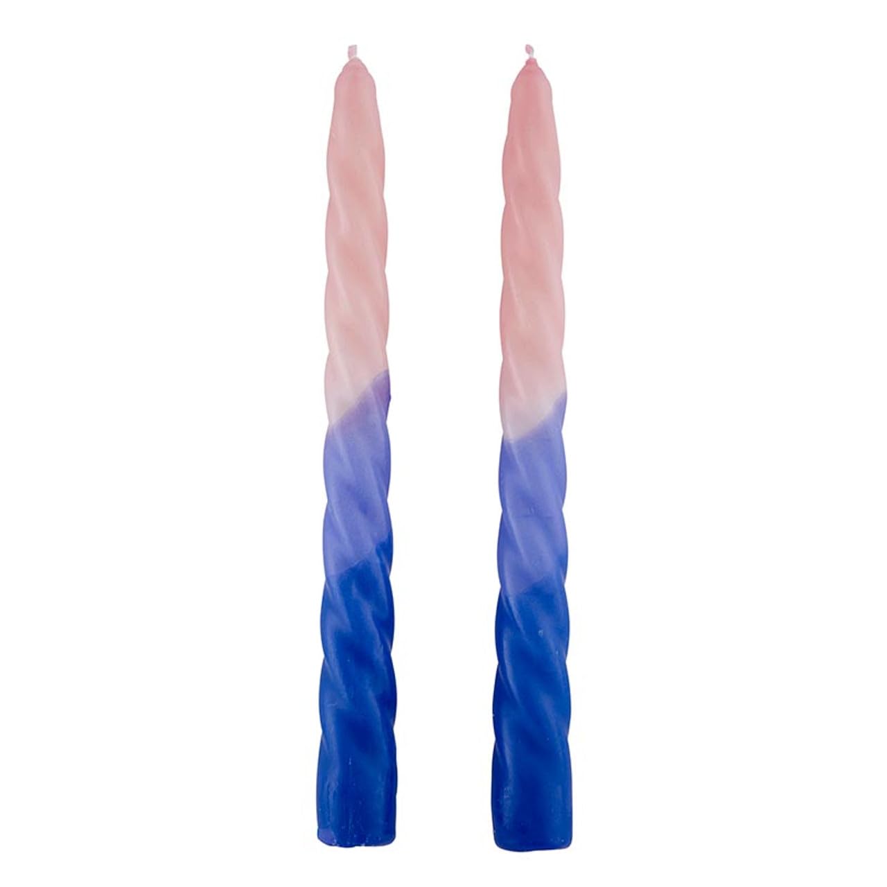 Slant Collections Tri-Colored Unscented Spiral Taper Candles 2-Count Dinner Candles, 9-Inch, Pink/Light Blue/Blue