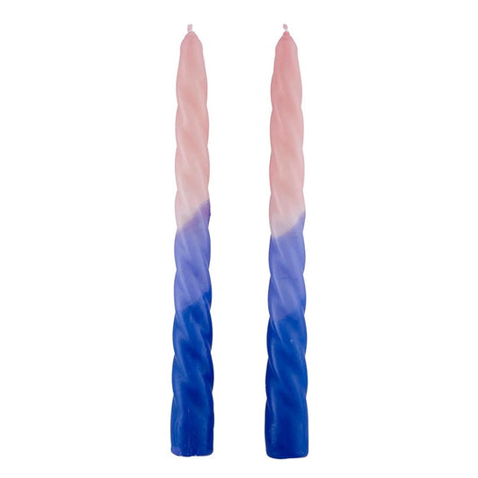 Slant Collections Tri-Colored Unscented Spiral Taper Candles 2-Count Dinner Candles, 9-Inch, Pink/Light Blue/Blue