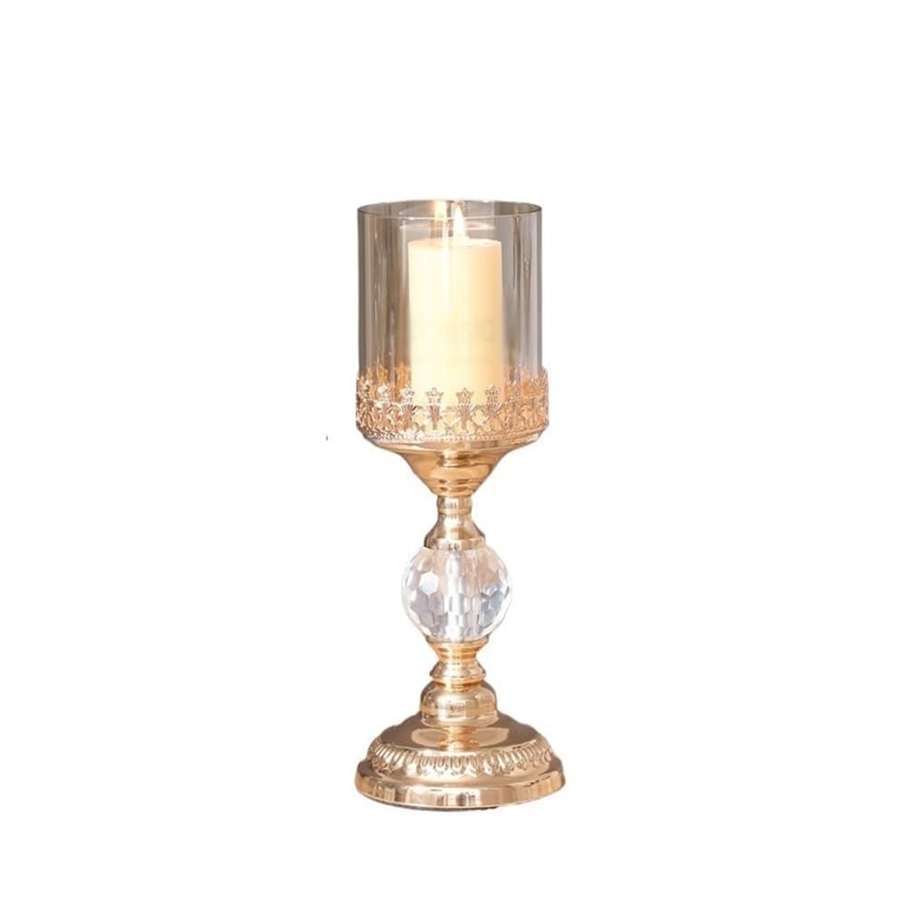 YUHUAWF Candle Holderss Light Luxury Gold Tall Candlestick Metal Glass Dinner Table Decoration Candle Holder Decorative Candlestick(Small)