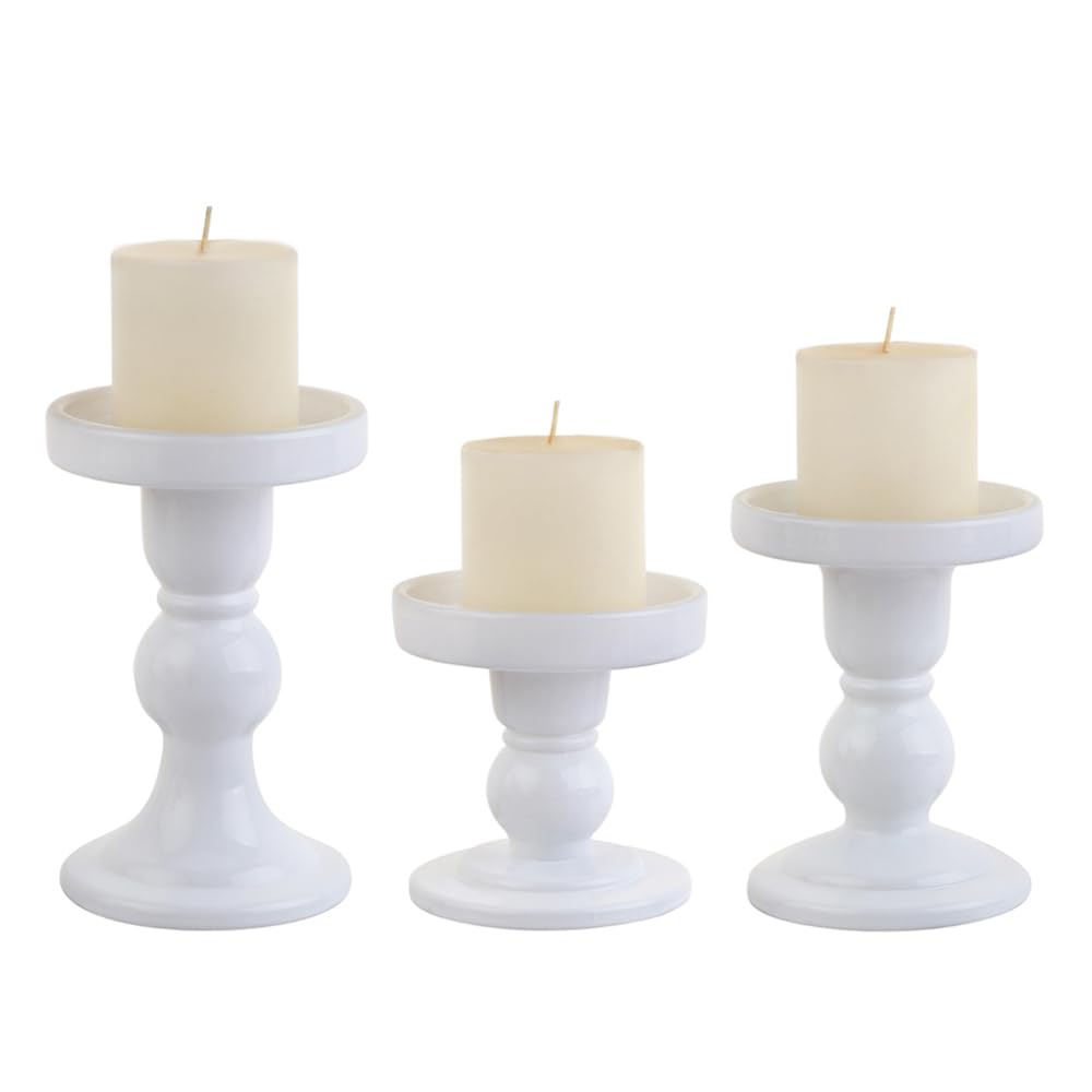 BTGLLAS 6-Piece Set of White Glass Candlestick, Crystal Candlestick Holder Holder and Conical Candle, Christmas Candle Holder Decoration, Family Living Room Wedding Candle Holder (white2sets)