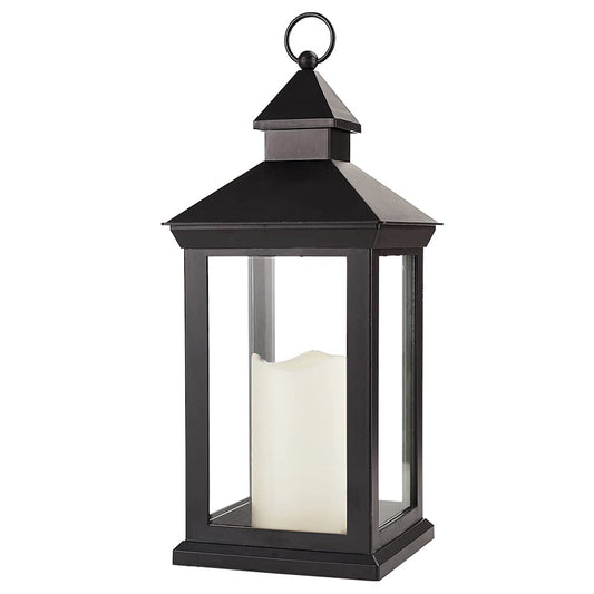 Bright Zeal 14" Tall Vintage Decorative Lantern with LED Pillar Candle - Outdoor Lantern Waterproof Lanterns - Black Lanterns with LED Candles