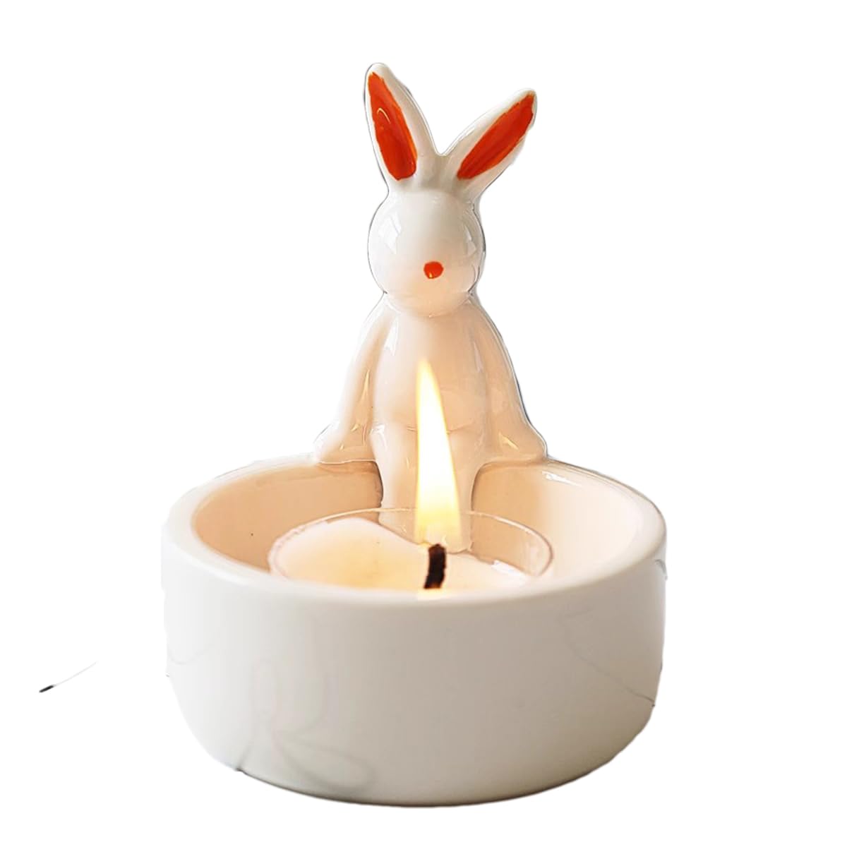 WARMCITY Handmade Animal Candle Holder, Lovely Kitten Canlestick Holder, Cartoon Figures Warming Its Paws Cute Light Holder for Candle Lovers- Candle NOT Included (Rabbit Red)