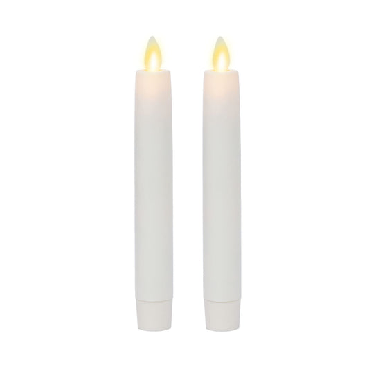 Luminara Flameless Battery Operated White Tapers, Pack of 2 0.87" x 6.75" Candles, Realistic LED Flickering Flame Safe for Home Kids & Pets
