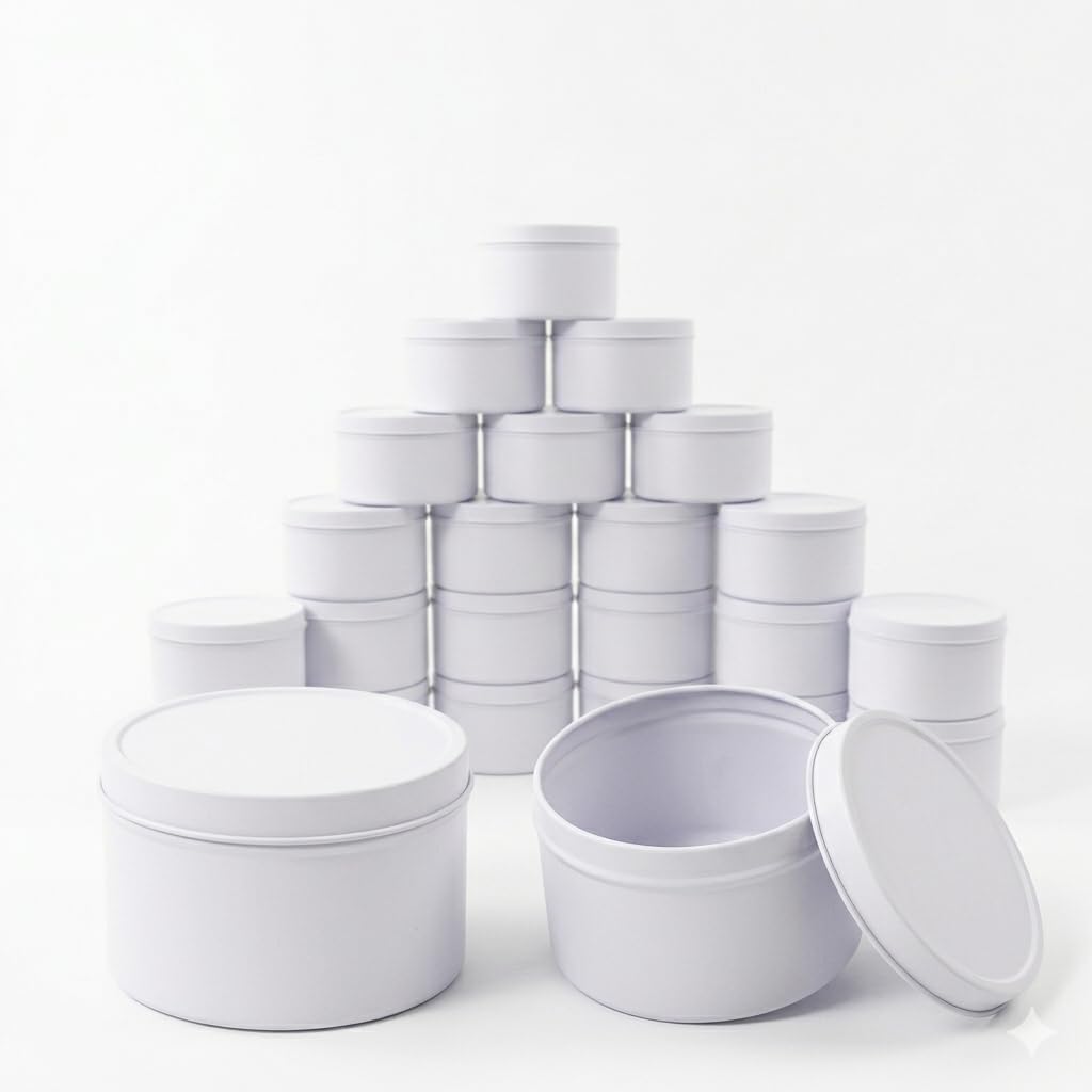 Aroparc Candle Tins 8oz, 24 Piece Bulk Containers for Candle Making Supplies Candle Jars with Concave Lids - White