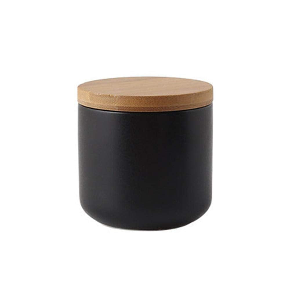MilkyWay Food Storage Jar Strong Ceramic Storage Canisters with Airtight Seal Bamboo Lid Modern Design Seal Damp-Proof Kitchen Jar for Coffee, Tea, Spice and More (Black(S: 8.7oz/260ml))