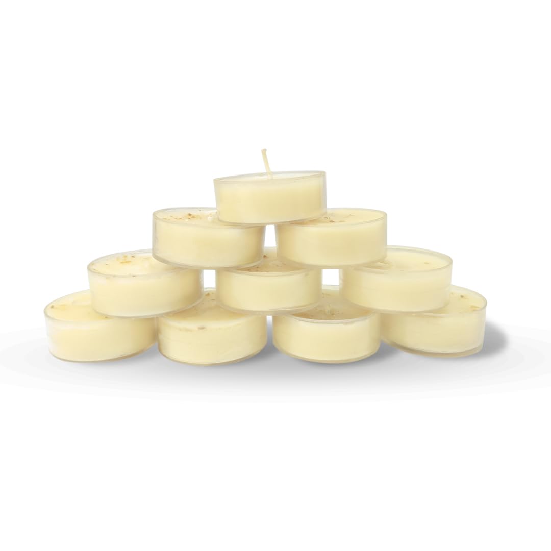 HEM Sandalwood Scented Tealight Candles – Pack of 10 | Natural Soy Wax, Non-Toxic & Long Burning (Up to 5 Hrs Each) | Soothing Aromatherapy Candles for Relaxation, Meditation & Home Décor