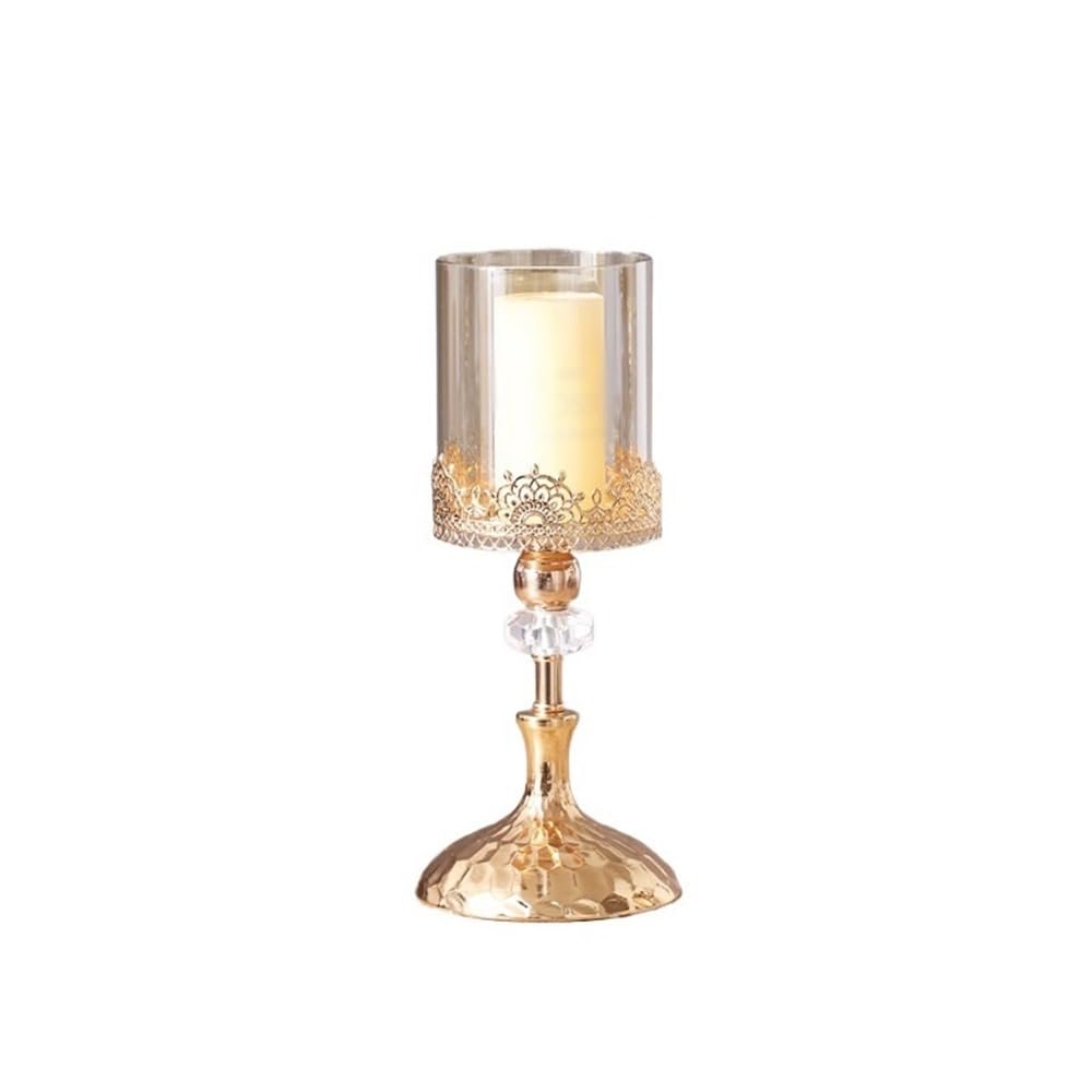 YUHUAWF Candle Holderss Golden Metal Glass Candlestick Home Dining Table Decoration Ornament Candle Holder Decorative Candlestick(Large)