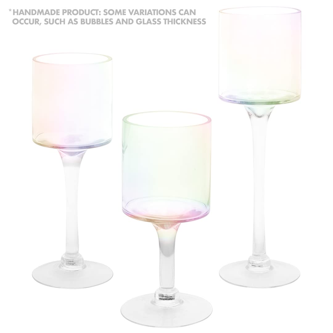 Koyal Wholesale Iridescent Glass Candle Holder Set of 3 Floating Candle Vases, Iridescent Wedding Decor Long Stem Floating Candle Holders, Wedding Sweetheart Table Votive Home Decor