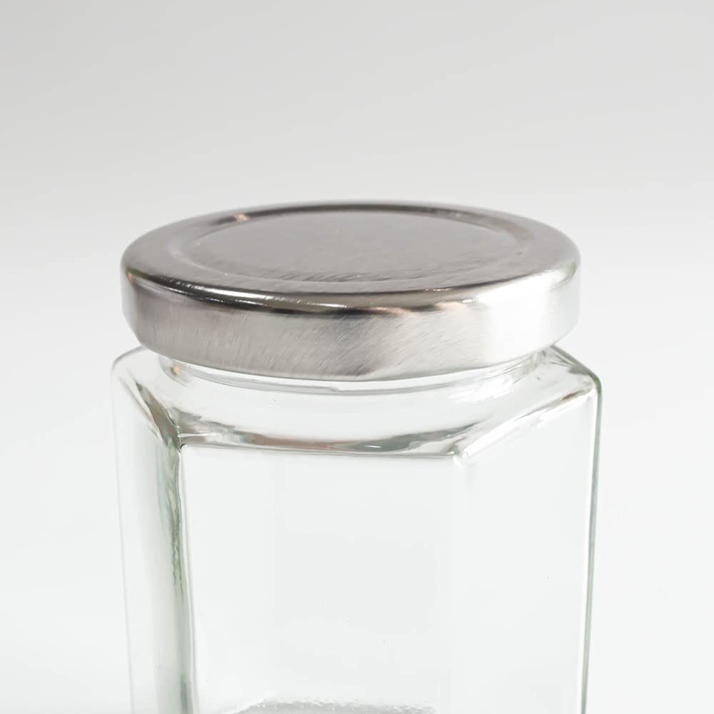 GPK4ALL 190ml 6oz Hexagon Glass Jars, Pack of 24 Sets With Silver Lids for Jam, Honey, Jelly, Candy, Candle, Wedding Favors, Baby Shower, Spice, Crafts, Party Favors, Samples