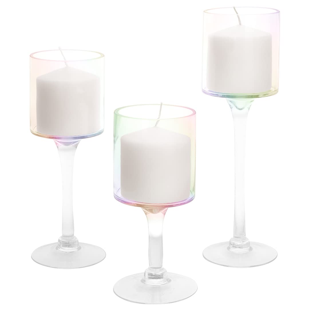 Koyal Wholesale Iridescent Glass Candle Holder Set of 3 Floating Candle Vases, Iridescent Wedding Decor Long Stem Floating Candle Holders, Wedding Sweetheart Table Votive Home Decor