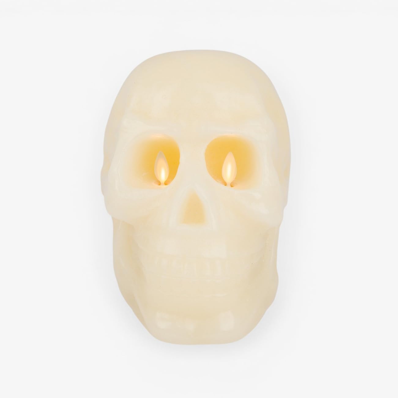 Luminara EXC COL Flameless Moving Flame Ivory Skeleton Skull with Dual Flames Figural Real Wax LED Candle, Unscented, Timer