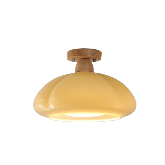 Chandelier, Pumpkin Pendant Light Japanese Retro Wood Glass Restaurant Lighting Bedroom Island Bar Ceiling Lamp Modern Nordic Home Decor(B Cream-Colored,3 Colors)