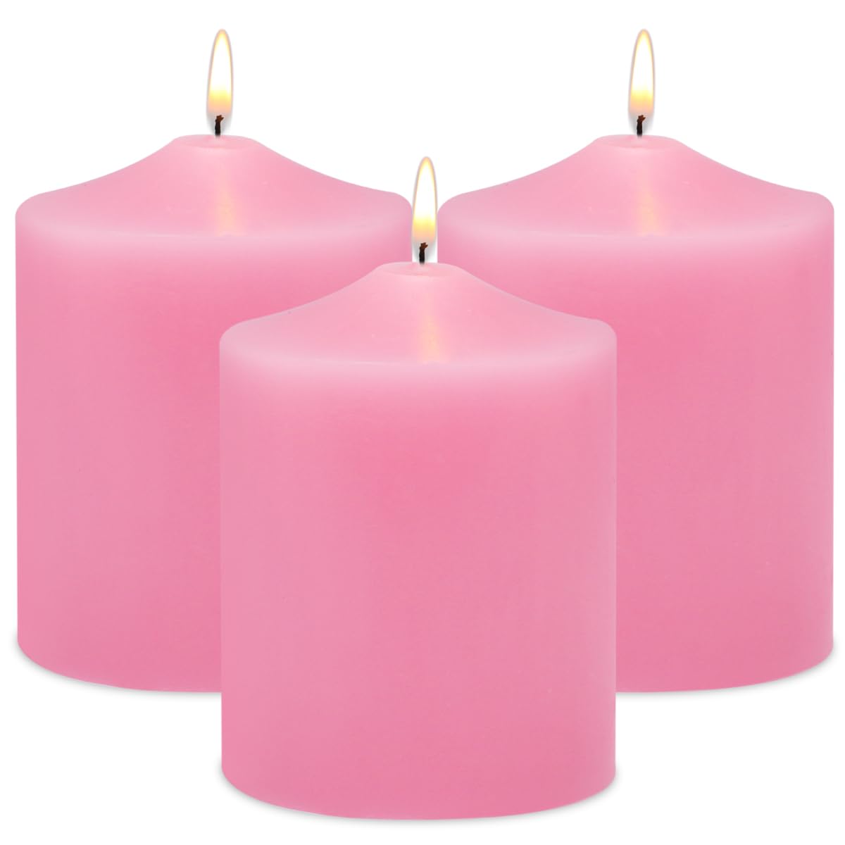Unscented Pink Pillar Candles, 45 Hour 3x4 Inch Dripless Tapered Fat Column Cylinder Candles for Valentine's Day Home Party Holidays, 3 Packs