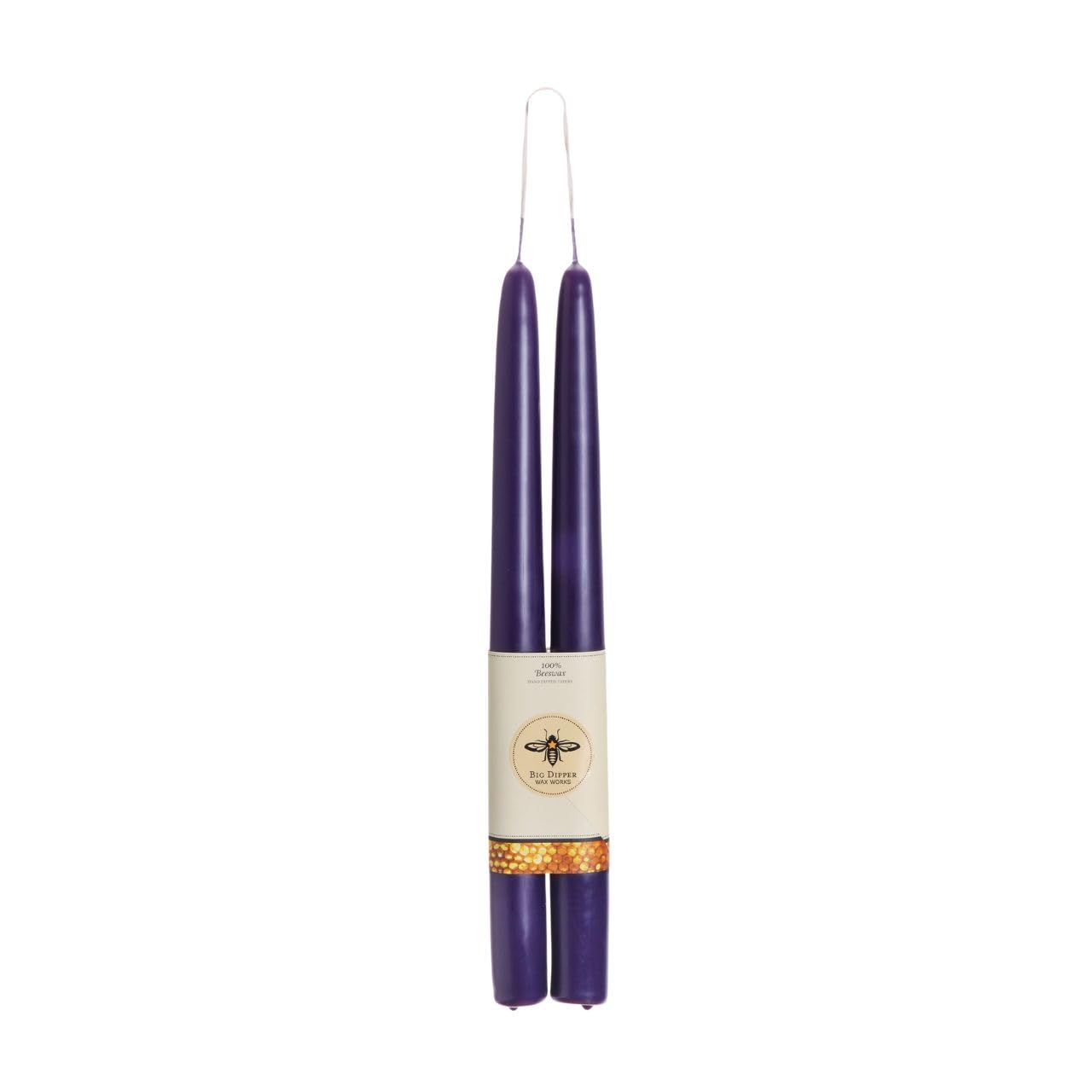 Big Dipper Wax Works Eggplant Purple Hand-Dipped Beeswax Taper Candles – 12” x 7/8”, 2-Pack, 100% Pure Beeswax, Long Burning, Clean, Cotton Wick, Handmade in USA, Home Décor & Wedding Candles