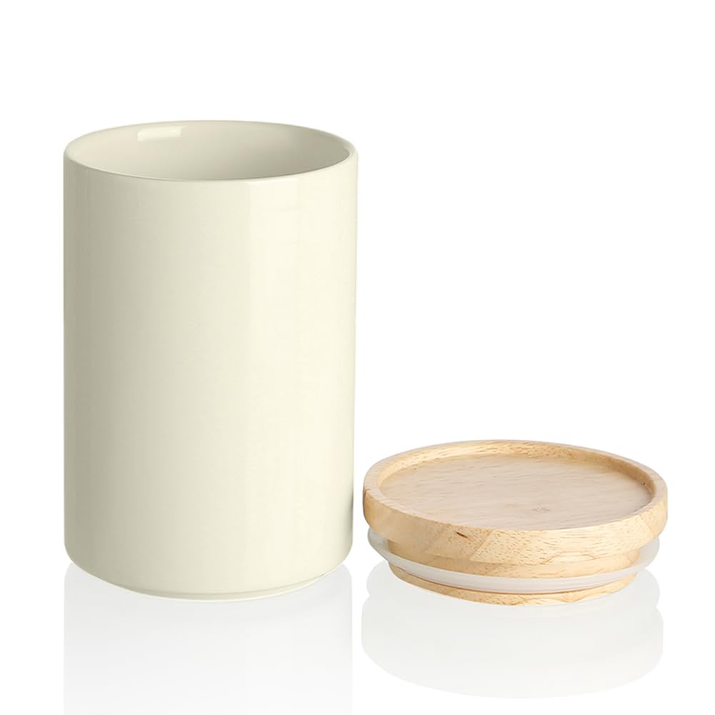 Sweejar Kitchen Canisters Ceramic Food Storage Jar, Stackable Containers with Airtight Seal Wooden Lid for Serving Ground Coffee, Tea, Sugar, Salt and More - 28 Fl Oz (Beige)
