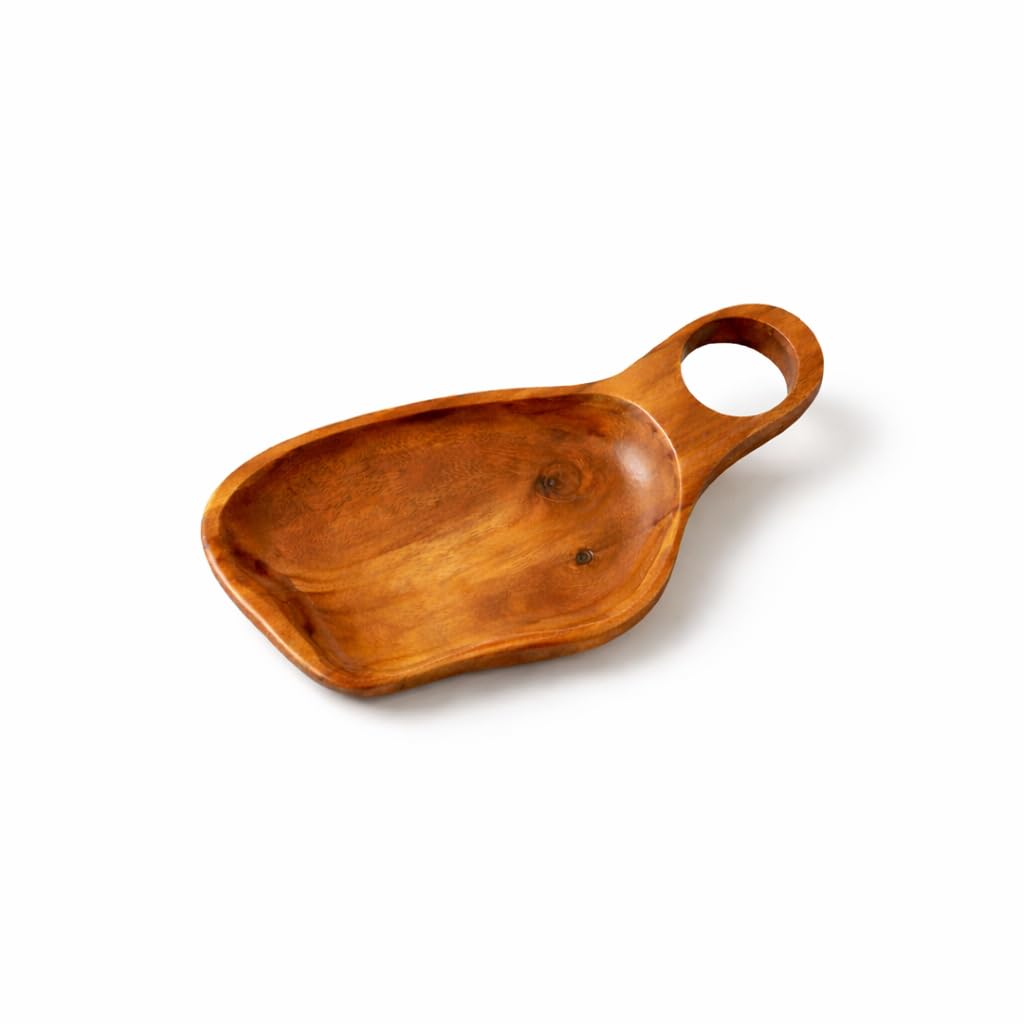 JOLLYMER Solid Teak Wood Decorative Candle Tray – 12.2" Handmade Wood Tray with Handle, Rustic Farmhouse Coffee Table Decor for Home Styling