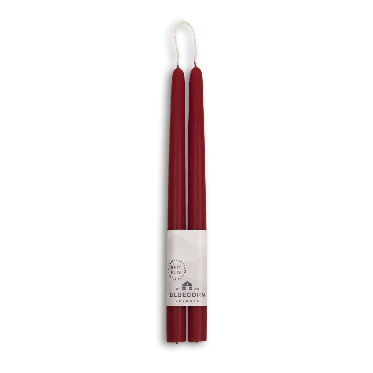 Bluecorn Beeswax Taper Candles, 100% Pure Natural Bees Wax, Pair of 12 Inch Burgundy Tapered Candlesticks, Clean Burning & Dripless, Fragrance Free, Long Lasting, Home Decor, American Made, 1 Count