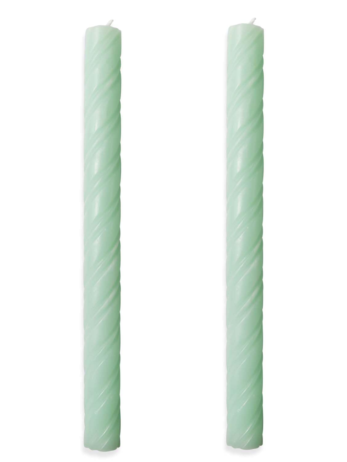 10in Spiral Taper Candles Set of 2 Pack Striped Tapered Candle, Decorative Threaded Candle for Dinner Party Wedding, Kitchen Decors, Christmas, Halloween (Roman Column Light Blue, 10in)