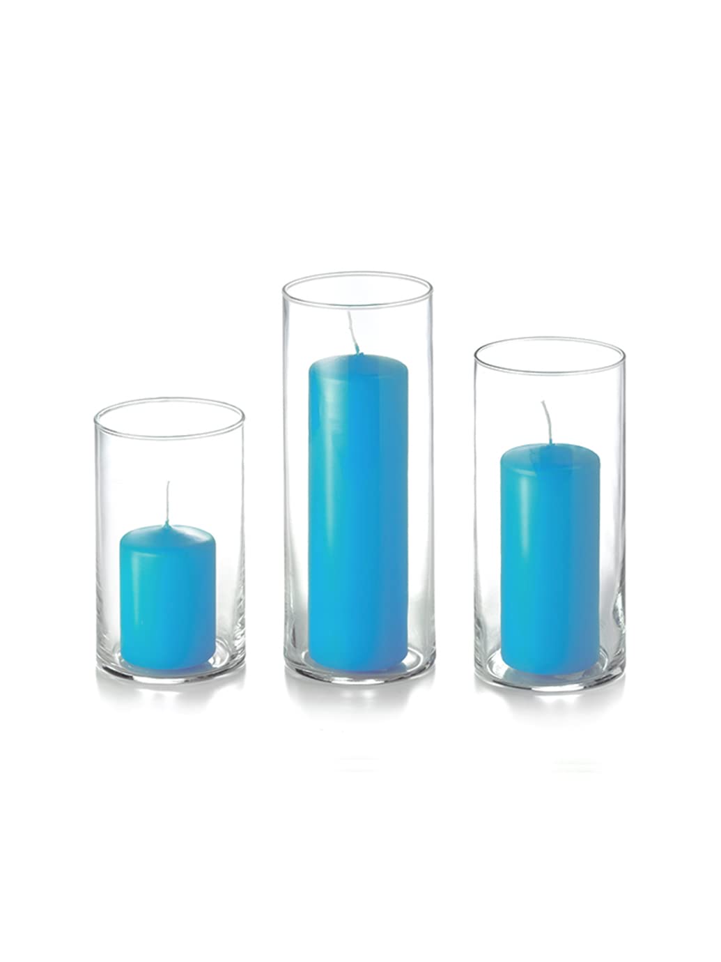 yummi Set of 12 Slim Pillars and Cylinder Vases - Caribbean Blue