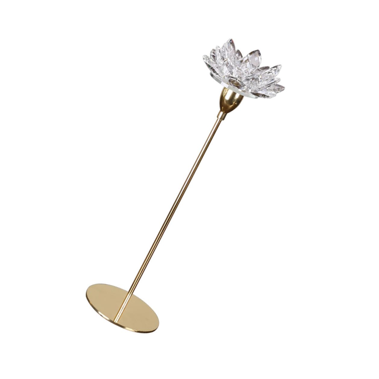 GLEAVI Crystal Lotus Candle Holder Small Metal Candlestick Gold Finish Decorative Candle Stand for Dining Room and Wedding Centerpiece