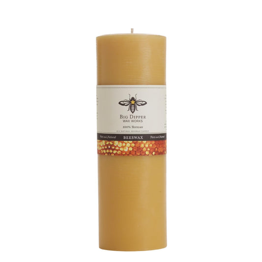 Big Dipper Wax Works 100% Pure Beeswax Pillar Candle, Extra Large 3" x 9", 110 Hour Burn, Handcrafted Honey Aroma, Clean Soot-Free, Eco-Friendly Cotton Wick for Home Décor, Weddings & Meditation